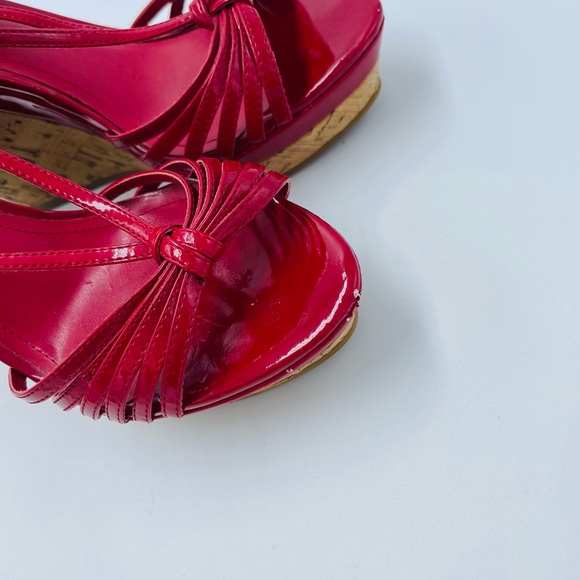 Aldo Red Patent Leather Mullti Strap Cork Sandal heel Wedges - Picture 7 of 10